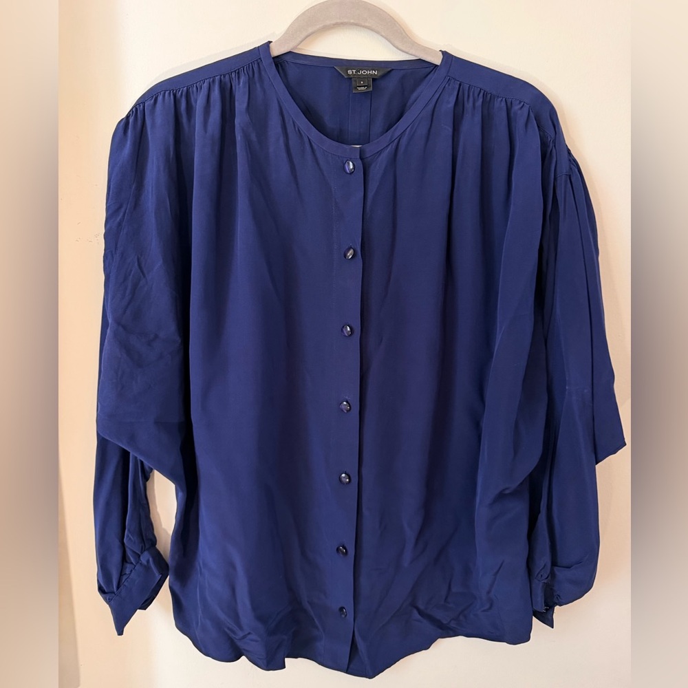 St. John Deep Blue Button-Front Blouse